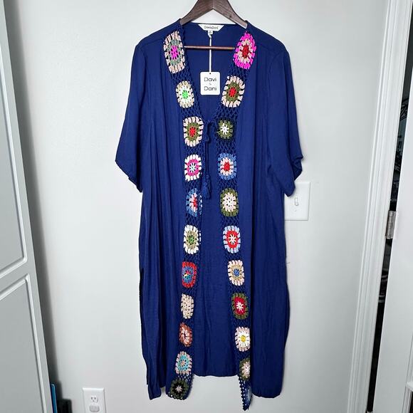 Davi & Dani NWT Navy Beach Cover-Up Sz M Crochet Trim Boho Resortwear - Picture 6 of 10